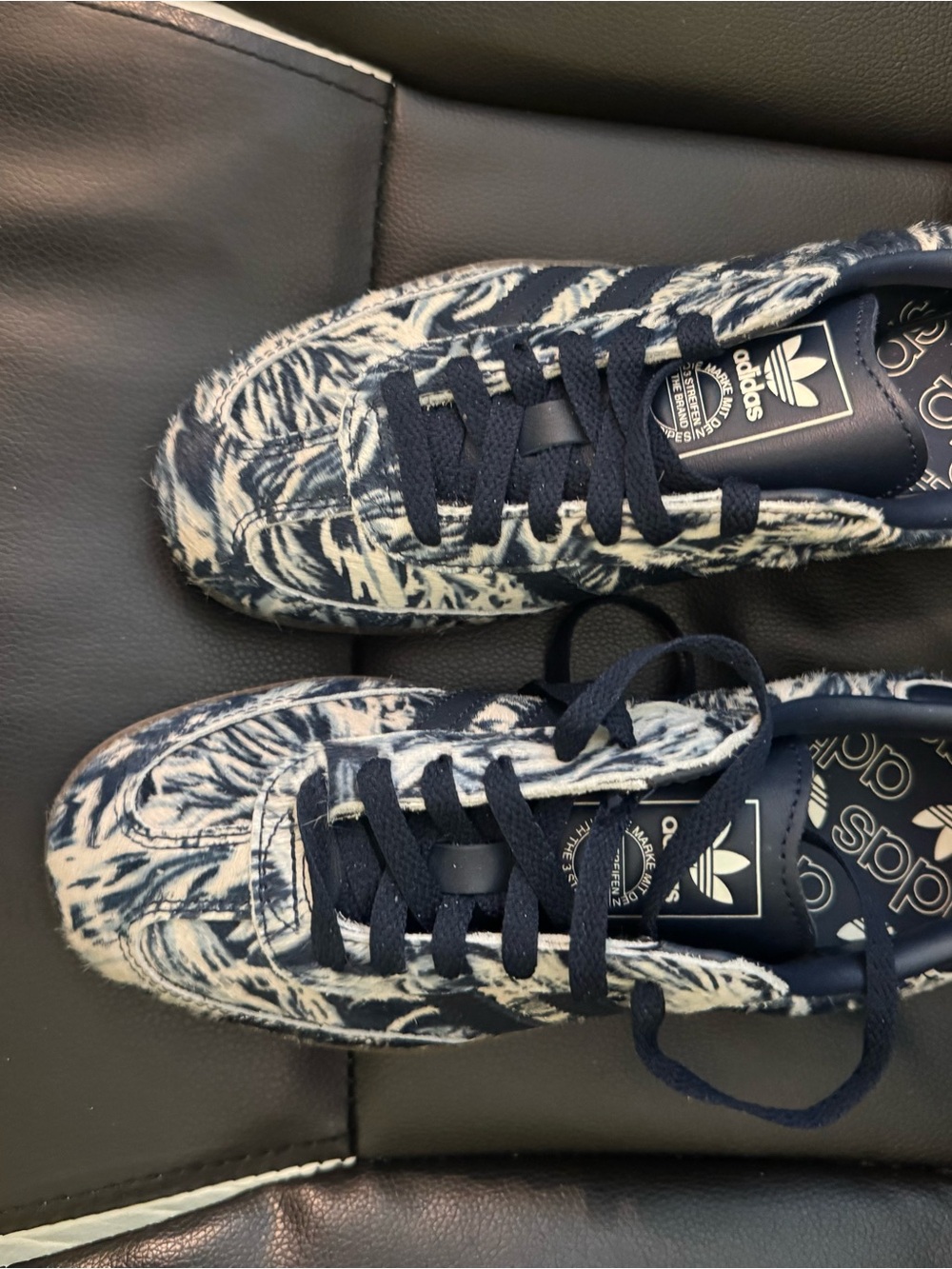 Adidas Samba Women's Navy Blue and White Patterned Hair Calf Athletic Sneakers